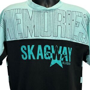 Vintage 80s Skagway Alaska Memories T Shirt Made In USA Blue Mens M Medium